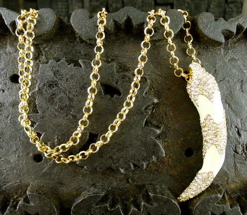 CC Skye Pave and Cream Enamel Elephant Tusk Pendant Necklace